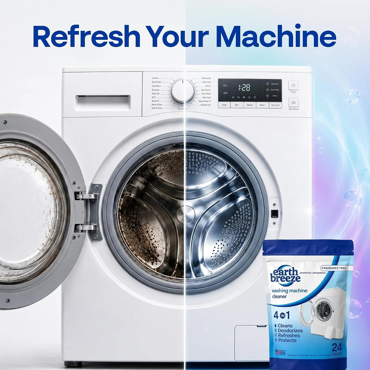 Earth Breeze Washing Machine Cleaner Tablets Fragrance-Free 1 Year Supply