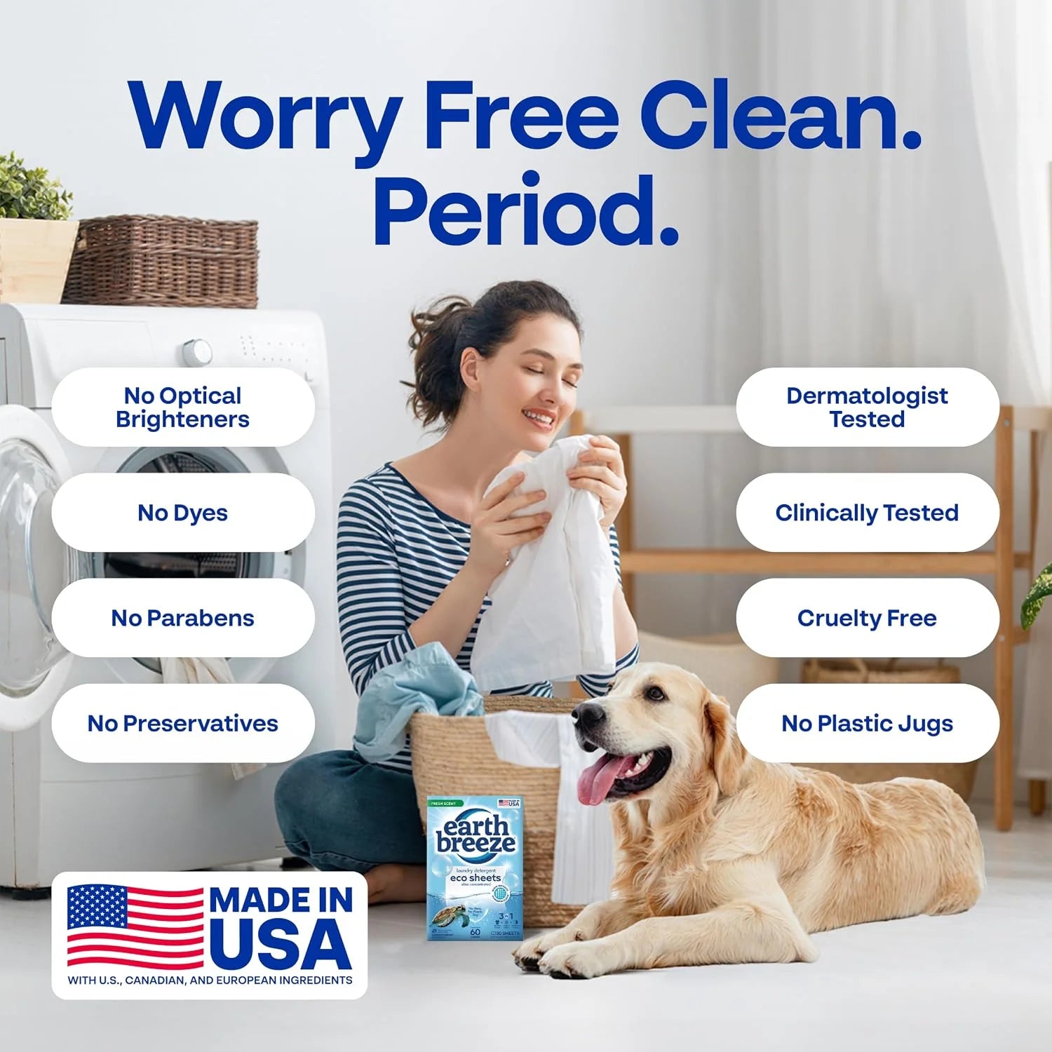 Earth Breeze Laundry Detergent Sheets Fresh Scent - 60 Loads per package. Eco Liquidless Soap - Travel-Friendly for Hot & Cold Cycles, Tackles Tough Stains & Odors - Gentle on Skin, 30 sheets (3 Pack)