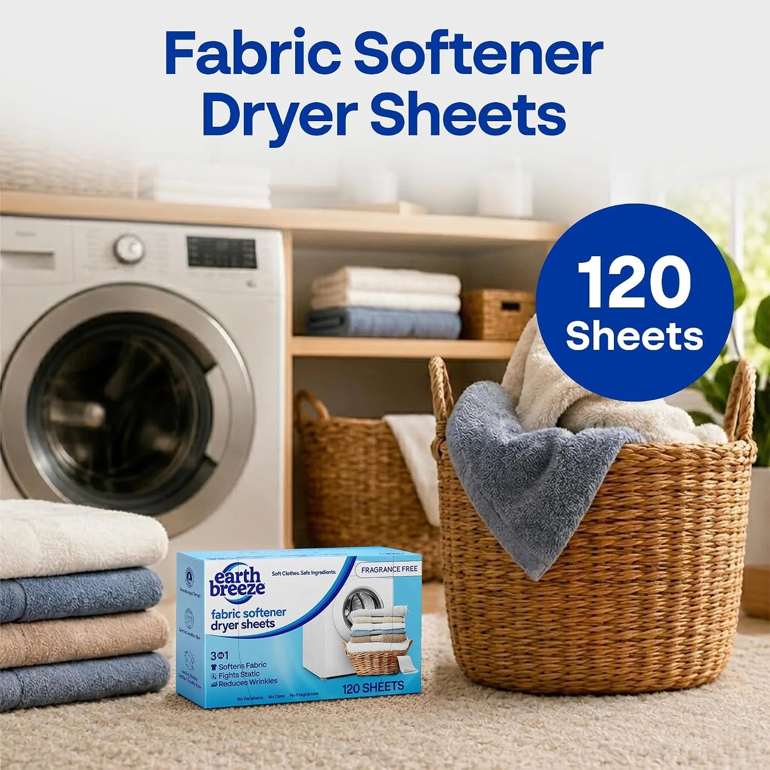 Earth Breeze Fabric Softener Dryer Sheets Fragrance Free (2 Pack)